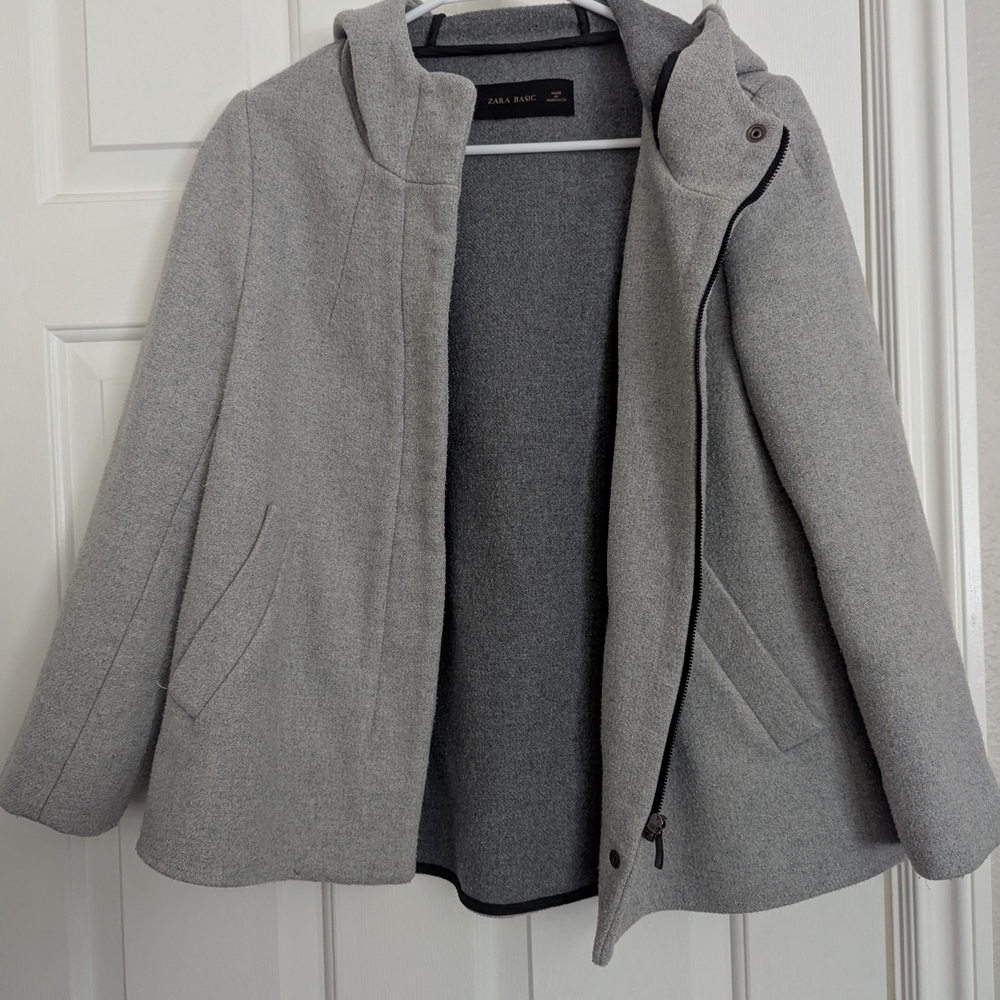Zara Gray Pea Coat with Modern Minimalist Design